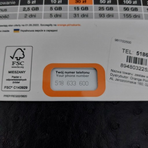 Zdjęcie oferty: 518-633-600  Orange, złoty numer