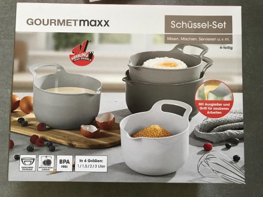 Zdjęcie oferty: GOURMETmaxx Zestaw 4 misek z wylewką, nowe w pudełku
