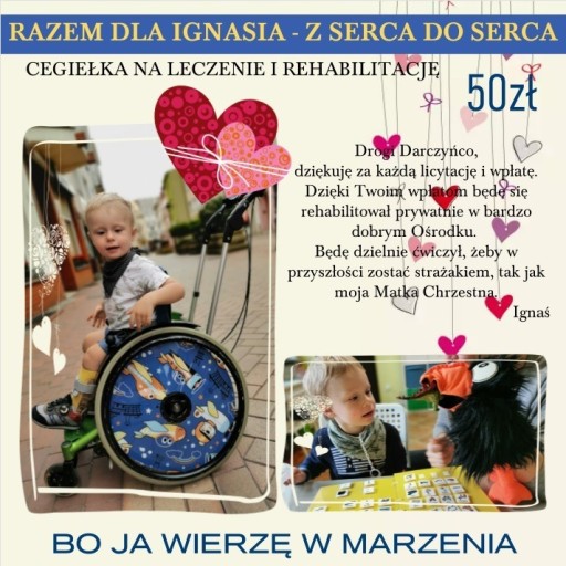Zdjęcie oferty: Cegiełka z serca do serca Wspieramy Ignasia! Ratuj