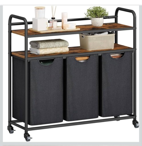 Zdjęcie oferty: Kosz na pranie 3x46L - sortownik z półkami i wysuwanymi workami 