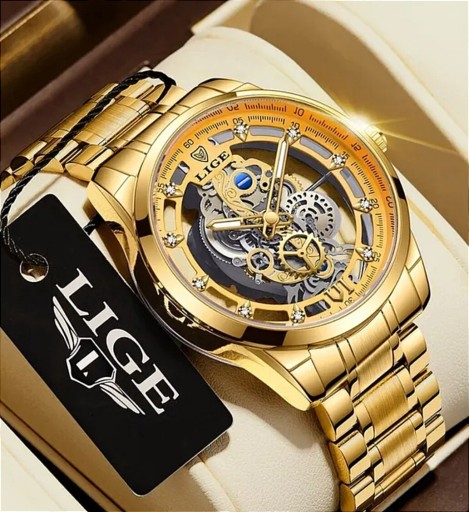 Zdjęcie oferty: Nowy męski zegarek Lige,złoty z jasno żółtą tarczą