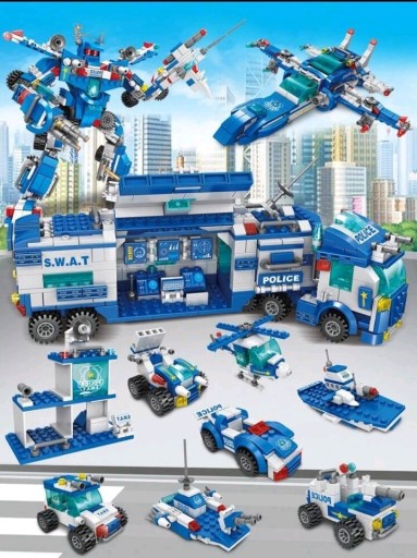 Zdjęcie oferty: Klocki konstrukcyjne policja 8w1 700 elementów swat robot samolot
