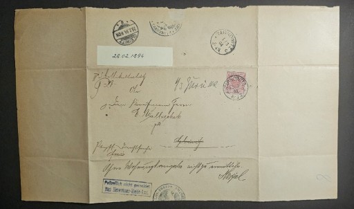 Zdjęcie oferty: Pismo urzędowe z 28 luty 1894 z pieczęciami
