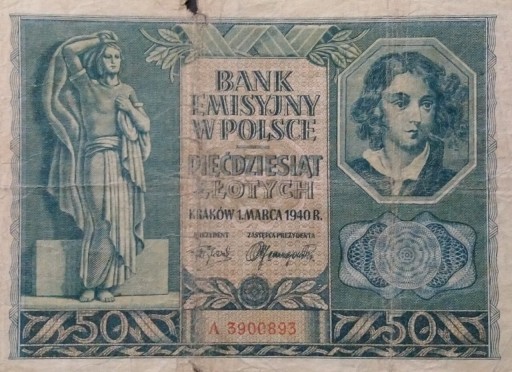 Zdjęcie oferty: Stary banknot Polska 50 zł 1940 rok Gubernia 