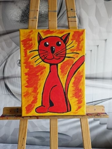 Zdjęcie oferty: Obraz malowany akrylami kotek siedzący