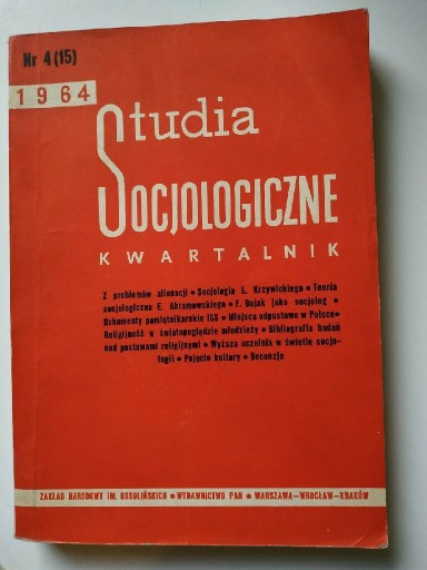 Zdjęcie oferty: STUDIA SOCJOLOGICZNE - KWARTALNIK NR 4 (15) 1964