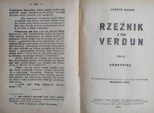 Zdjęcie oferty: „RZEŹNIK  Z  POD VERDUN” -  Ludwik DUMUR (1924 r.)