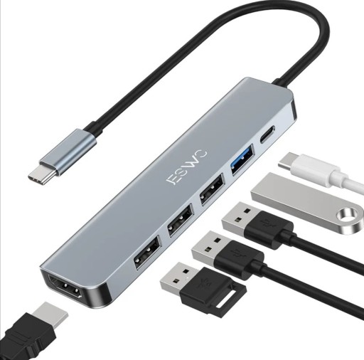 Zdjęcie oferty: Hub 6w1 Usb C 4K HDMI USB 3.0 2.0 zasilanie 100W