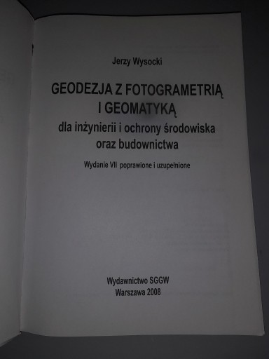 Zdjęcie oferty: Wysocki: Geodezja z fotogrametrią i geomatyką SGGW