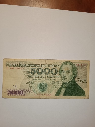 Zdjęcie oferty: Polska Banknot  PRL 5000 zł 1982 L 0015023