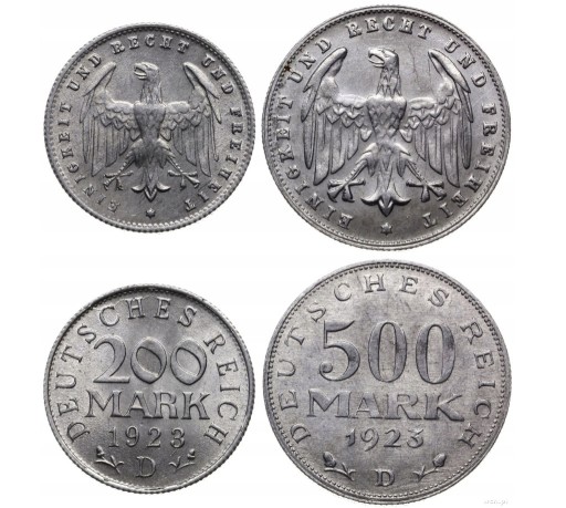 Zdjęcie oferty: Republika Weimarska 1923 2 monety 200 i 500 marek