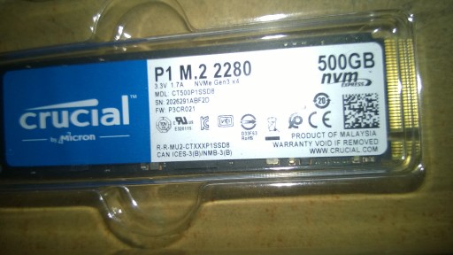 Zdjęcie oferty: Dysk SSD Crucial P1 500 GB M.2 PCIe M.2