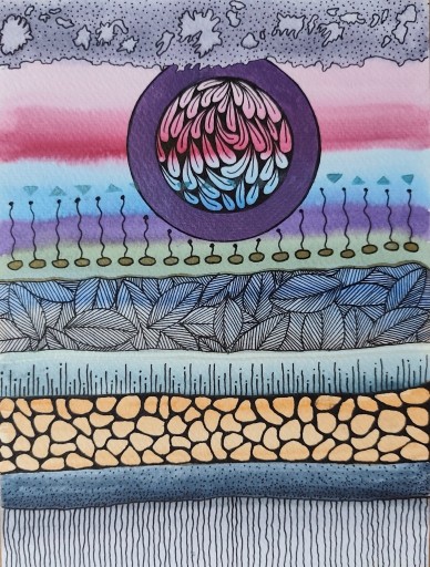 Zdjęcie oferty: Akwarela Akwarelka Oryginał Obraz Abstrakcja pt: Podziemny Krąg