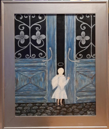 Zdjęcie oferty: Obraz -"Wizyta aniołka",akryl  50 x 40 cm.