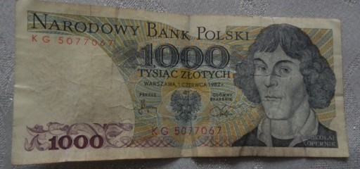 Zdjęcie oferty: Banknot 1000 zł Kopernik 1982 r.