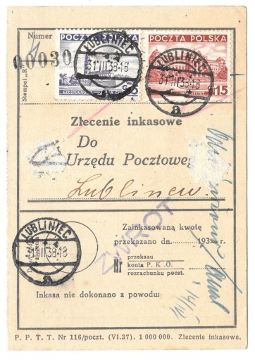 Zdjęcie oferty: P. P. T. T. Nr 116 VI.1937 Zlecenie inkasowe