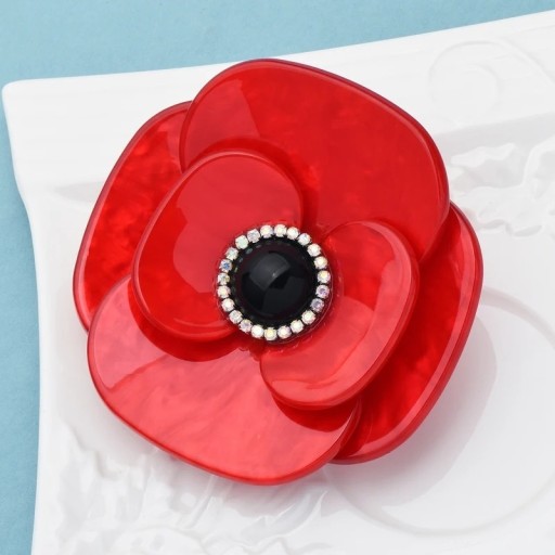 Zdjęcie oferty: piękna czerwona broszka akryl Kwiat kryształki