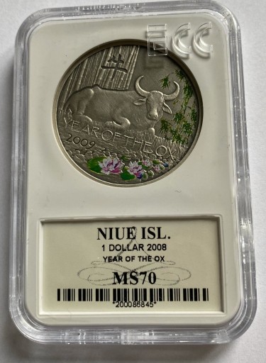 Zdjęcie oferty: 1 Dollar,Niue Island 2008 -Rok Byka (Grading MS70)