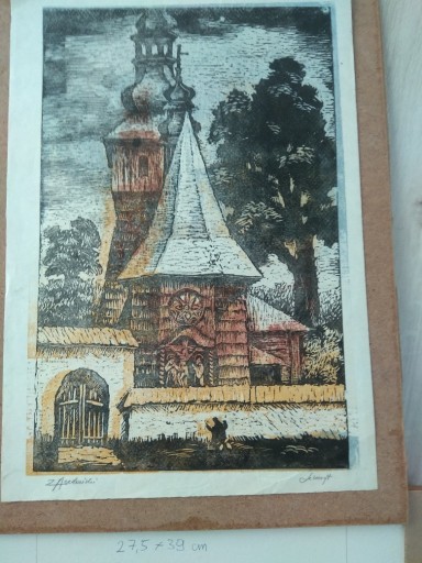 Zdjęcie oferty: malarz Acedański Zygmunt linoryt kościół drewniany