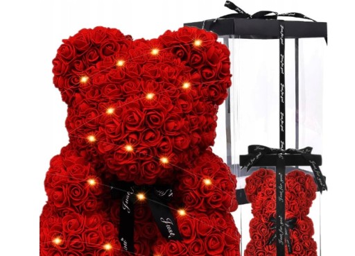 Zdjęcie oferty: Miś z RÓŻ, czerwony, PREZENT, LED i pudełko GRATIS
