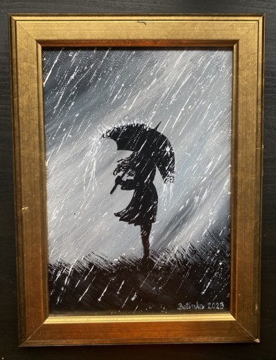 Zdjęcie oferty: Obraz ręcznie malowany Kobieta w deszczu
