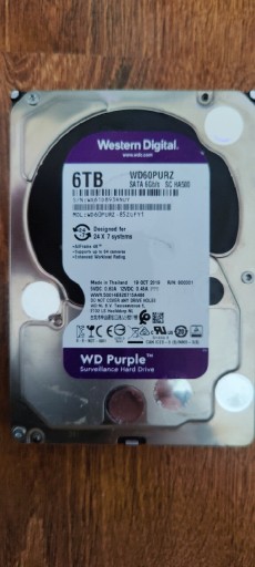 Zdjęcie oferty: Dysk twardy WD Purple 6TB 3,5" (WD60PURZ)