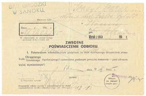 Zdjęcie oferty: Szczawne (Sanok) - stempel prowizoryczny 1945 r. 