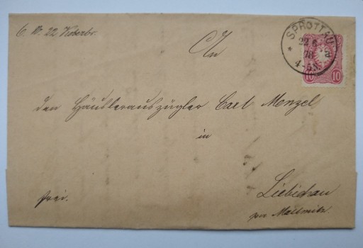 Zdjęcie oferty: List z miejscowości Sprottau z roku 1878