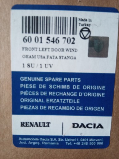 Zdjęcie oferty: Renault Dacia szyba drzwi lewych przednich