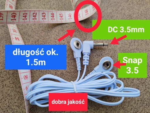 Zdjęcie oferty: Kabel TENS ems Jack 3.5 mm x snap 3.5mm dl.ok1.5mb