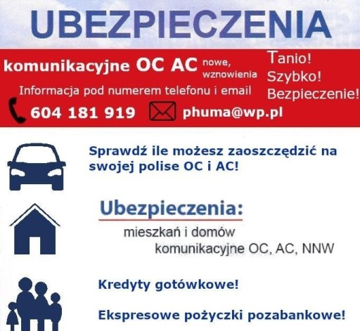 Zdjęcie oferty: TANIE UBEZPIECZENIA OC i AC 