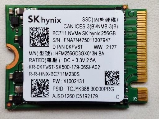 Zdjęcie oferty: Dysk SSD SK Hynix BC711 256GB, PCIe NVMe M.2 2230.