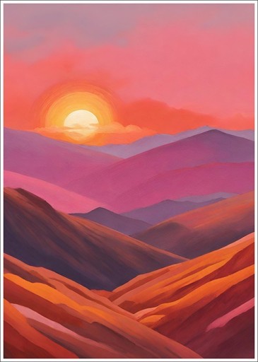 Zdjęcie oferty: Plakat Krajobraz zachód słońca w górach - A3