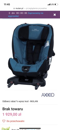 Zdjęcie oferty: Fotelik samochodowy axkid duofix 9-25kg