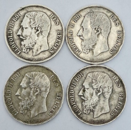 Zdjęcie oferty: Belgia, 4 x 5 franków 1868-1873 Leopold II