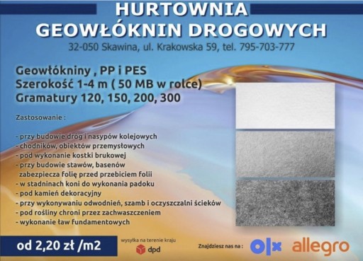 Zdjęcie oferty: Geowłóknina Drogowa PES 150/3mx50mb