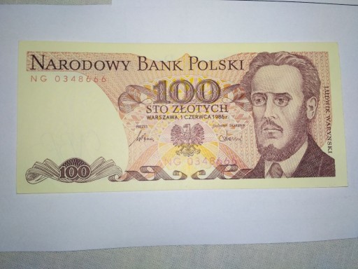 Zdjęcie oferty: Banknot 100 zł z PRL z 1986 roku seria NG0348666