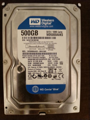 Zdjęcie oferty: Dysk HDD WD 500GB WD500AAKS