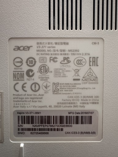 Zdjęcie oferty: Laptop Acer aspire V