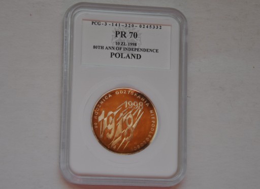 Zdjęcie oferty: 10 zlotych 1998 Odzyskanie Niepodleglości PR70