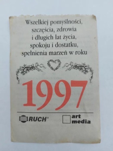 Zdjęcie oferty: Oryginalna kartka z kalendarza 1997 super prezent