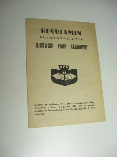 Zdjęcie oferty: Ojcowski Park Narodowy Regulamin 1983