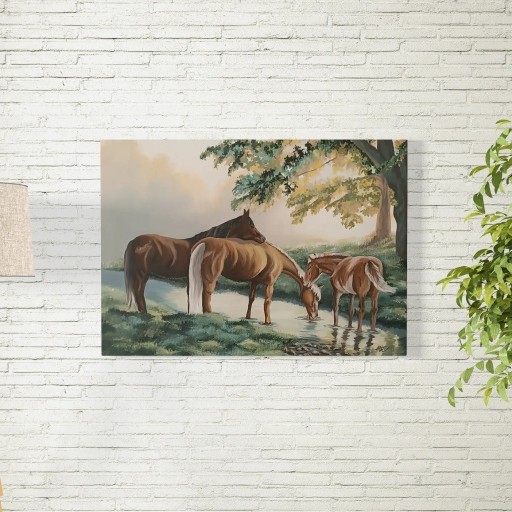 Zdjęcie oferty: Konie, obraz akrylowy ręcznie malowany, 60x80 cm 