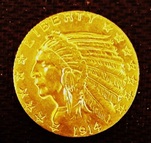 Zdjęcie oferty: 5--DOLLAR--INDIAN  HEAD--1914---gold--USA--KOPIA
