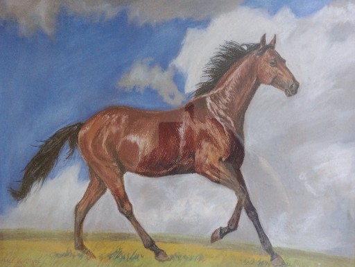 Zdjęcie oferty: Gniady koń w galopie pastel antyrama