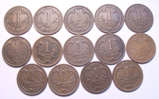 Zdjęcie oferty: Austria komplet 14 monet 1 heller od 1893-1915 r.