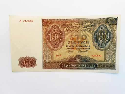 Zdjęcie oferty: Polska 100 złotych , 1941 , z paczki , oryginał !