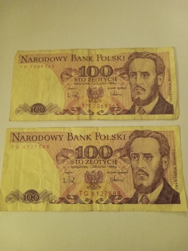 Zdjęcie oferty: 2 Banknoty PRL 100 zł TM i TG z 1988 r.