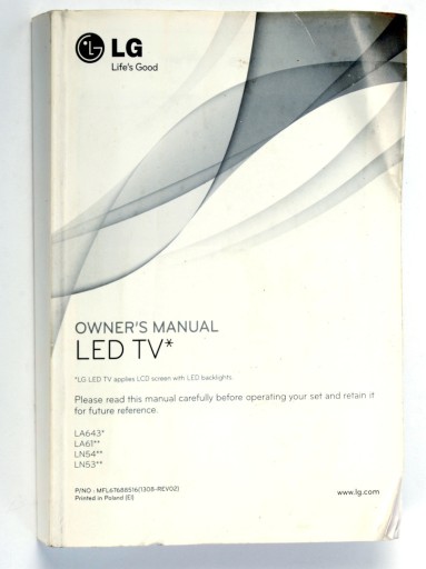 Zdjęcie oferty: LED TV LG LA643 LA61 LN54 LN53 instrukcja PL