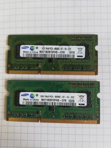 Zdjęcie oferty: Pamięć RAM Laptop DDR3 SAMSUNG 2GB , 2x1GB 